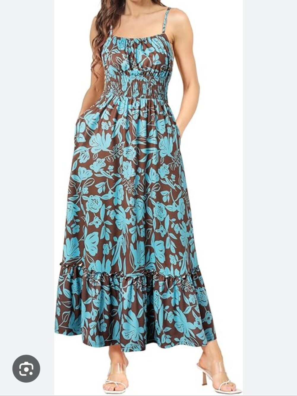 Grace Karin Women's Brown Maxi Dress with Turquoise Floral Pattern 2x .